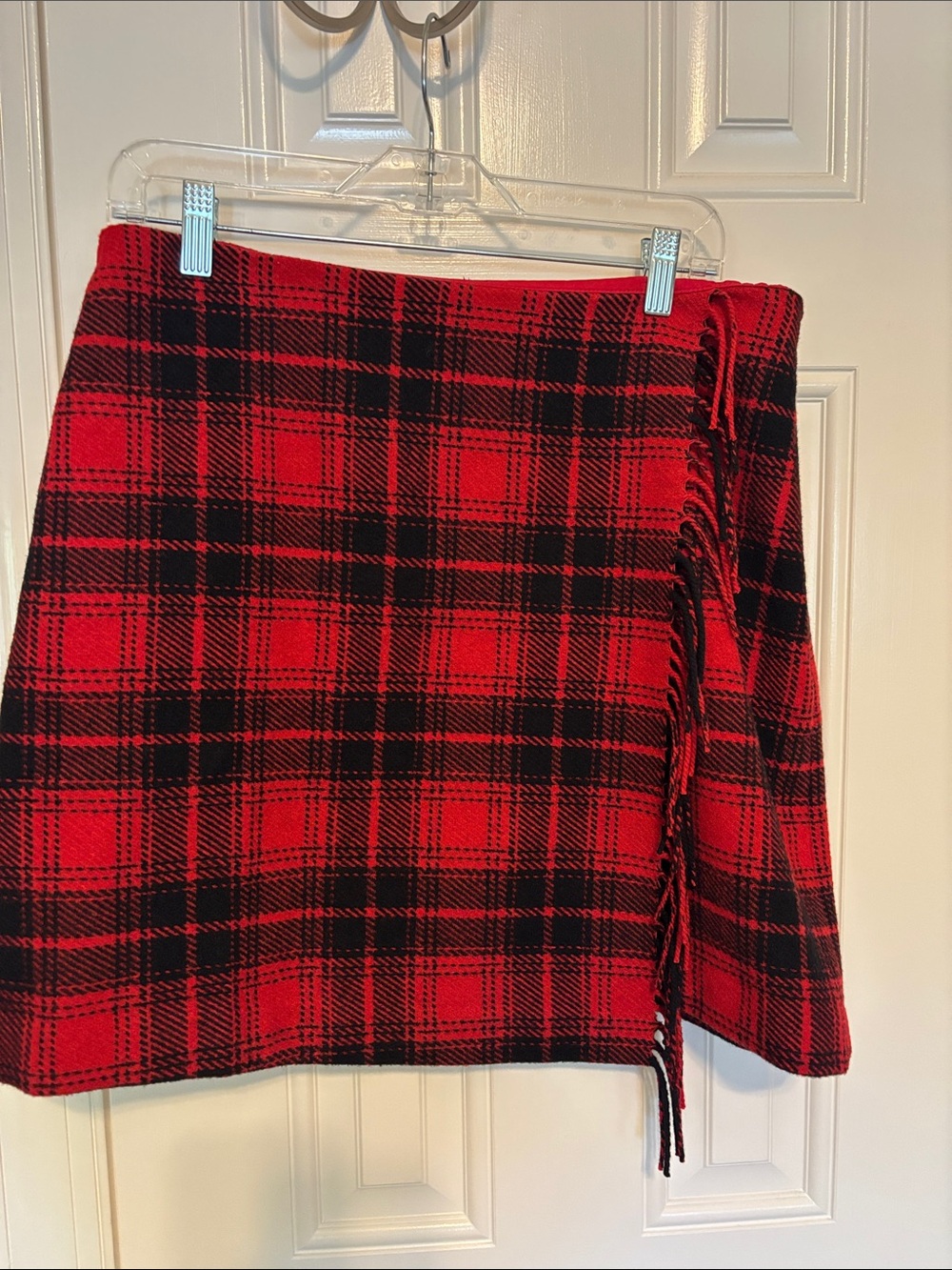 LOFT Red and Black Plaid Mini Skirt